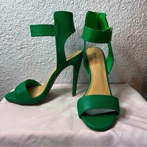 JustFab Green Stiletto Heels with Ankle Strap